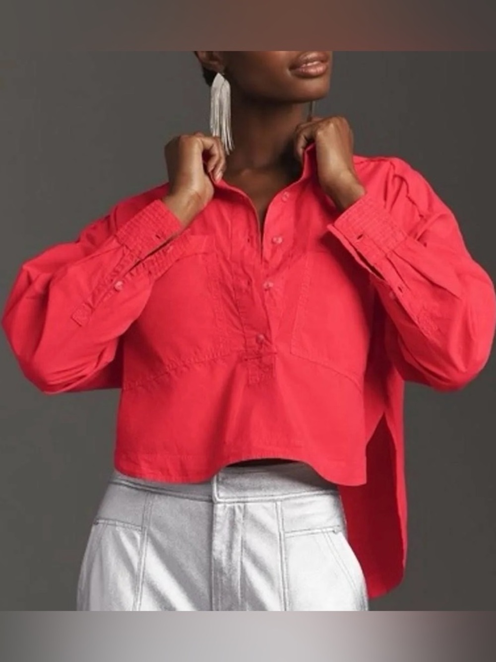 Pilcro By Anthropologie Red Back Slit Button Down Shirt, Size 2X, NWT